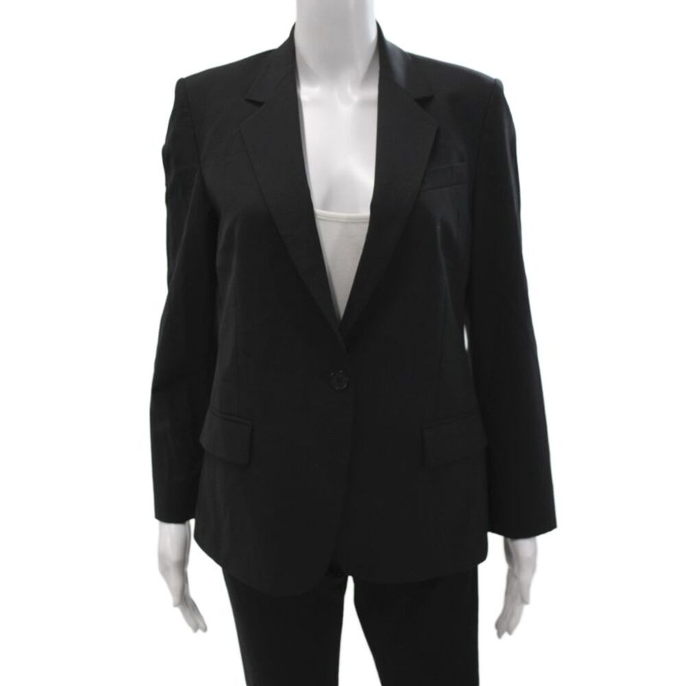Theory Women Pant Suit Black Wool Button Long Sleeve Size 8